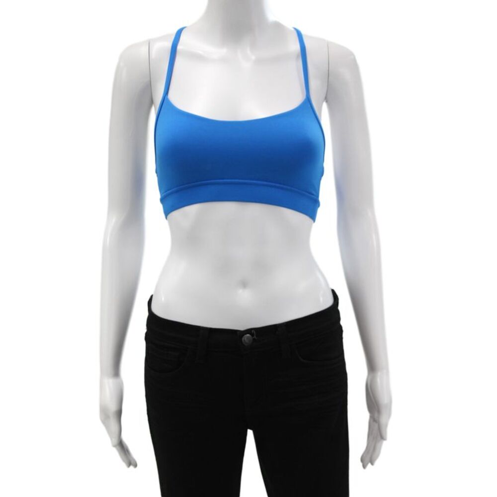 Lululemon Womens Spaghetti Strap Scoop Neck Stretch Knit Sports Bra Blue Size 2